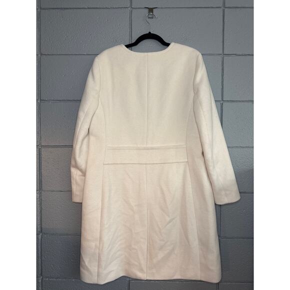 Women's Ann Taylor Wool Blend Jewel Neck Ivory Coat Knee Length sz L Minimalist - Picture 5 of 7